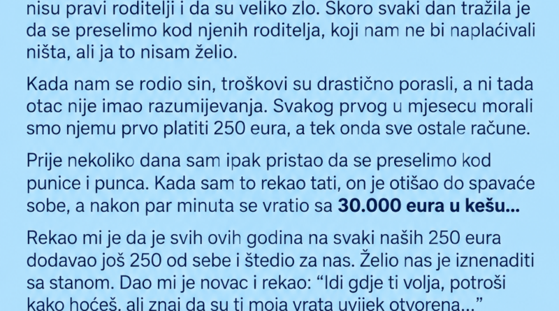 OTAC MI JE NAKON VJENČANJA REKAO DA MORAM DA MU PLAĆAM KIRIJU – GODINAMA SAM BIO LJUT NA NJEGA, A ONDA JE IZVADIO 30.000 EURA I OTKRIO ISTINU
